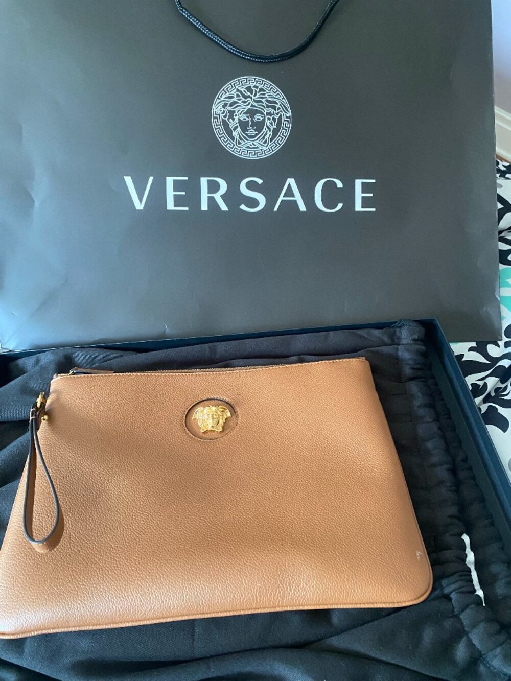 Versace Authentic large Wristlet purse ( brown genuine leather )